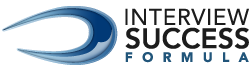 Logo for Interview Success Formula featuring a stylized blue and white comet-like swoosh on the left, with the words "INTERVIEW SUCCESS" in black and "FORMULA" in blue on the right. The design embodies job achievement.