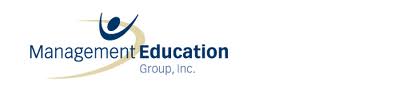 Logo of Management Education Group, Inc., led by Marnie E. Green, featuring a stylized figure with arms raised above a swoosh design. The text "Management Education Group, Inc." is written in a modern, blue font next to the graphic. The background is white.